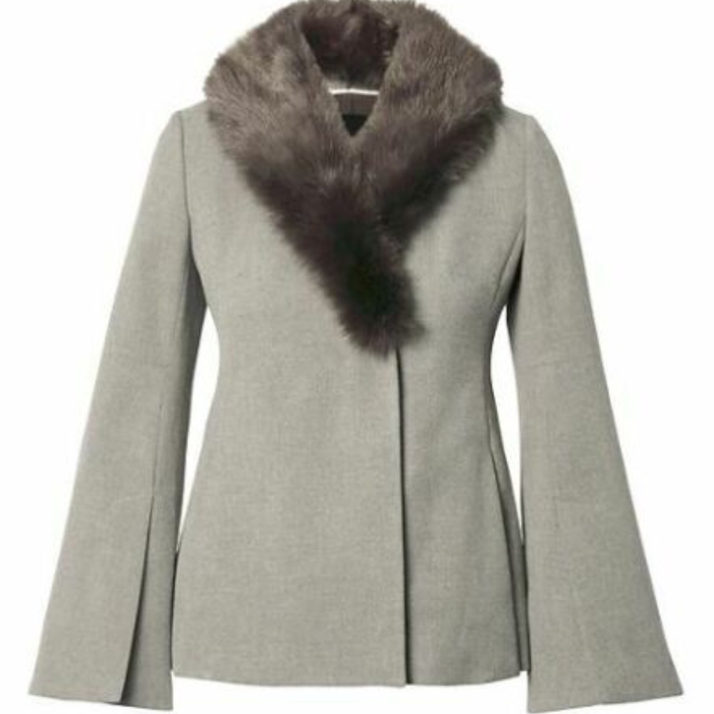 Banana Republic Gray Blazer with Gray Faux Fur detachable Collar